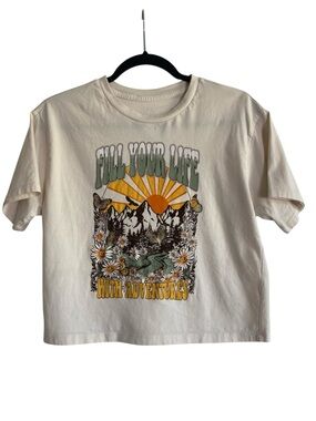 Organic Collective Graphic Crop Tee Cream Adventure Nature Small